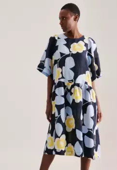 Летнее платье seidensticker "Black Rose", с коротким рукавом и принтом вокруг шеи, синий