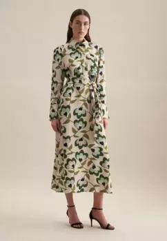 Летнее платье seidensticker "Black Rose", воротник с длинными рукавами и принтом, зеленый
