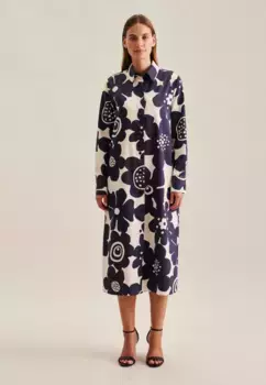 Летнее платье seidensticker "Black Rose", воротник с цветочным принтом, синий