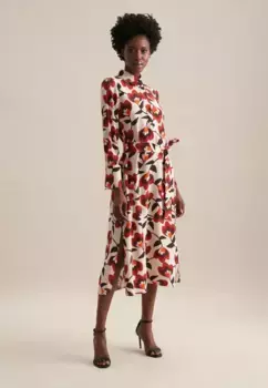 Летнее платье seidensticker "Black Rose", воротник с длинными рукавами и принтом, красный