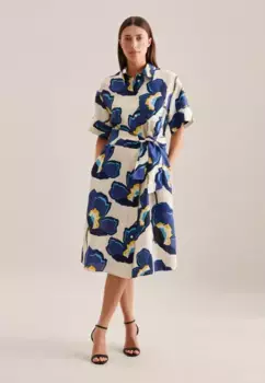 Летнее платье seidensticker "Black Rose", воротник с короткими рукавами и цветочным принтом, синий