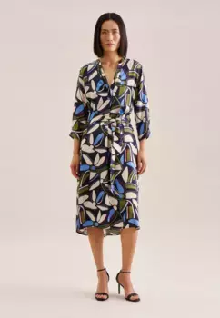 Летнее платье seidensticker "Black Rose", воротник с рукавом 3/4 и цветочным принтом, синий