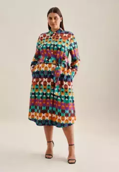 Летнее платье seidensticker "Черная роза", воротник с длинными рукавами и геометрическими узорами, синий