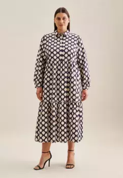 Летнее платье seidensticker "Черная роза", воротник с длинными рукавами и геометрическими узорами, синий