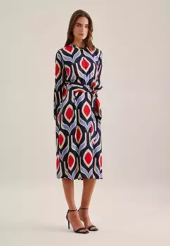 Летнее платье seidensticker "Черная роза", воротник с длинными рукавами и геометрическими узорами, синий