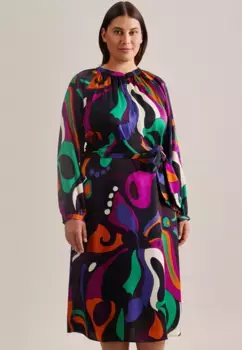 Летнее платье Seidensticker, длинный рукав, принт вокруг шеи, черный