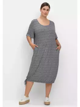 Летнее платье Sheego "Большие размеры" с минимальным принтом и завязками по низу, синий