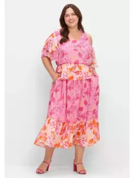 Летнее платье Sheego "Большие размеры" с короткими рукавами и вырезом, розовый