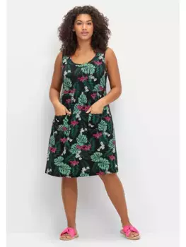 Летнее платье Sheego "больших размеров", слегка расклешенного фасона, черный