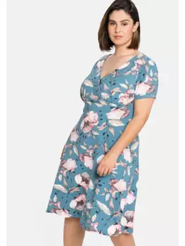 Летнее платье sheego by Joe Browns "Большие размеры" с запахом и цветочным принтом, синий
