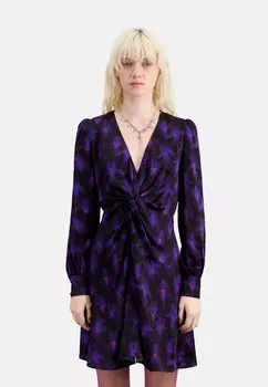Летнее платье Short Printed With Draping The Kooples, цвет black light pink blue