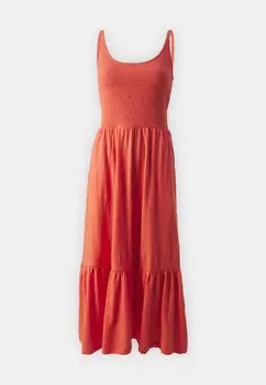 Летнее платье Smocked Midi Dress GAP, огненно-коралловый