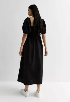 Летнее платье SQUARE NECK SHIRRED MIDI New Look, черный