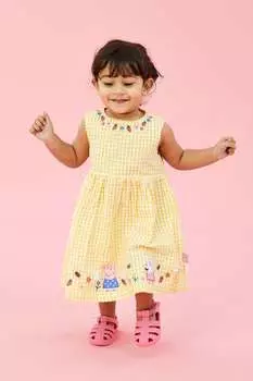 Летнее платье Свинка Пеппа с аппликацией и узором в клетку Виши Jojo Maman Bb, желтый