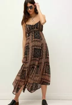 Летнее платье Tie Front Cami Regular Fit Next, коричнево-черный плиточный принт