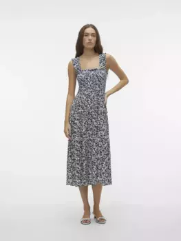 Летнее платье Vero Moda "VMMENNY SL SMOCK CALF DRESS WVN GA", синий