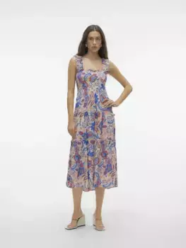 Летнее платье Vero Moda "VMMENNY SL SMOCK CALF DRESS WVN GA", серебристый