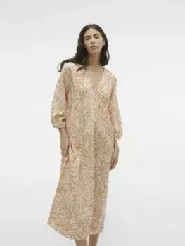 Летнее платье Vero Moda "VMNETHE 3/4 7/8 DRESS WVN", с льном, цвет Nomad Aop:Nethe