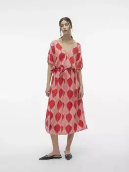 Летнее платье Vero Moda "VMTULA OLGA SS 7/8 DRESS WVN GA", цвет Goji Berry Aop:Olga