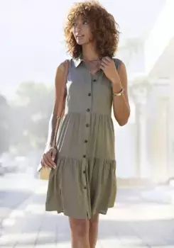 Летнее платье Vivance из вискозной ткани, платье-блузка с планкой на пуговицах и воротником-рубашкой, хаки