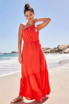 Летнее плетеное платье миди на одно плечо Next, красный