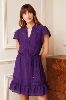 Летнее плиссированное платье с V-образным вырезом оборками завязками спереди и короткими рукавами Love & Roses, фиолетовый