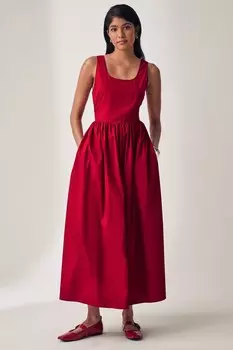 Летнее поплиновое платье Next, красный