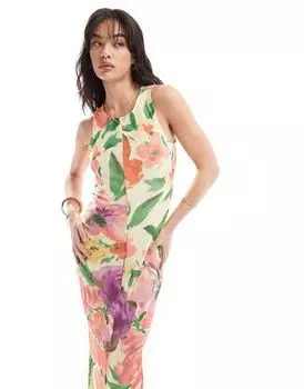 Летнее сетчатое платье без рукавов с цветочным принтом Vero Moda