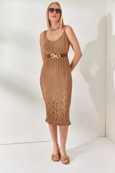 Летнее трикотажное платье на бисквитной подкладке Olalook, бежевый