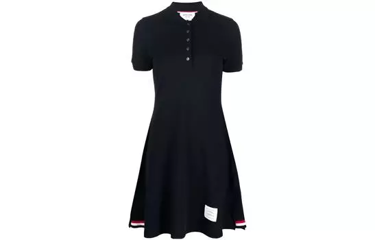 Летнее женское платье с короткими рукавами, цвет морской волны THOM BROWNE, Marine Blue