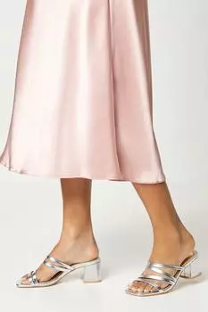 Летние босоножки-мюли на среднем блочном каблуке с ремешками Wallis, серебро