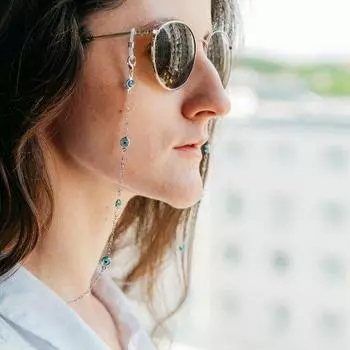 Летние очки для чтения в турецком стиле с защитой от сглаза, 55 см, съемный ремешок The Colourful Aura, серебро