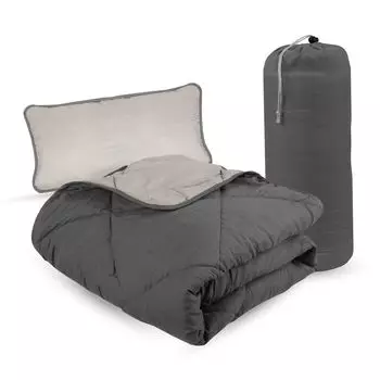 Летний дорожный комплект из 2 предметов (одеяло 135х200см, подушка 40х60см), включая дорожную сумку - одеяло и подушка в комплекте - идеально подходит для путешествий, отдыха, кемпинга Bestlivings, серый