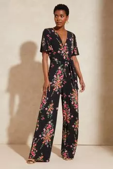 Летний комбинезон из трикотажа и широкими штанинами Love & Roses, черный