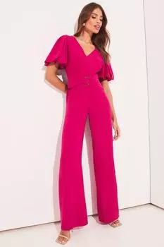 Летний комбинезон с прямыми штанинами и пышными рукавами с декоративными кольцами Lipsy, фиолетовый