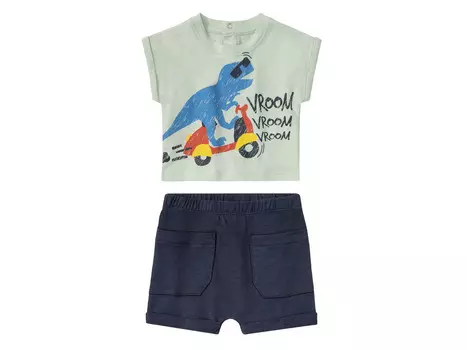 Летний комплект lupilu для малышей, 2 предмета, изготовлен из чистого органического хлопка, пастельно-зеленый/темно-синий