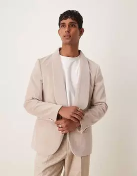 Летний облегающий пиджак из хлопкового бархата ASOS DESIGN бежевого цвета