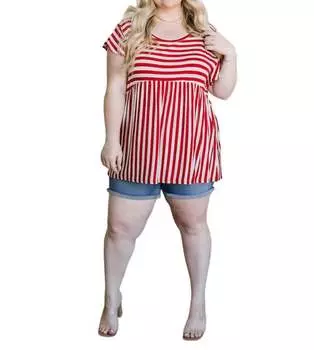 Летний полосатый топ Babydoll в красно-белом цвете Haptics