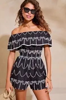 Летний праздничный комбинезон с вышивкой «пальмовый бардо» Lipsy, охра