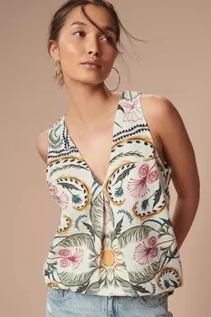 Летний топ из льняной смеси с V образным вырезом Next, экрю