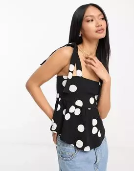 Летний топ с баской в горошек и завязками ASOS