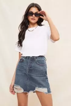 Летняя джинсовая мини-юбка с расклешенным эффектом Friends Like These, синий