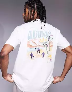 Летняя футболка с графическим принтом Adidas Originals белого цвета