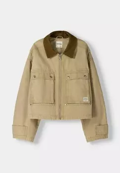 Летняя куртка CROPPED WITH CONTRAST COLLAR Bershka, коричневый