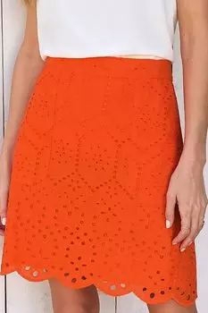 Летняя мини-юбка с английской вышивкой и подолом-ракушкой Love & Roses, оранжевый