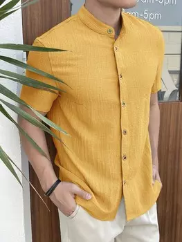 Летняя мужская однотонная рубашка на пуговицах RSRT Manfinity, желтый