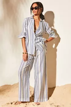 Летняя пляжная рубашка с длинными рукавами Lipsy, синий