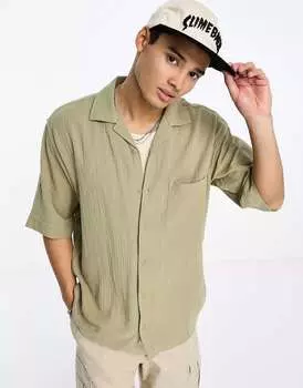Летняя рубашка цвета хаки COLLUSION revere с натуральной текстурой
