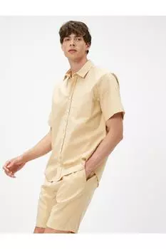 Летняя рубашка с коротким рукавом Slim Fit Классический воротник с карманами Koton, бежевый