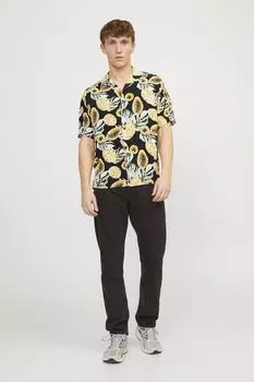 Летняя рубашка с короткими рукавами и принтом Jack & Jones, черный